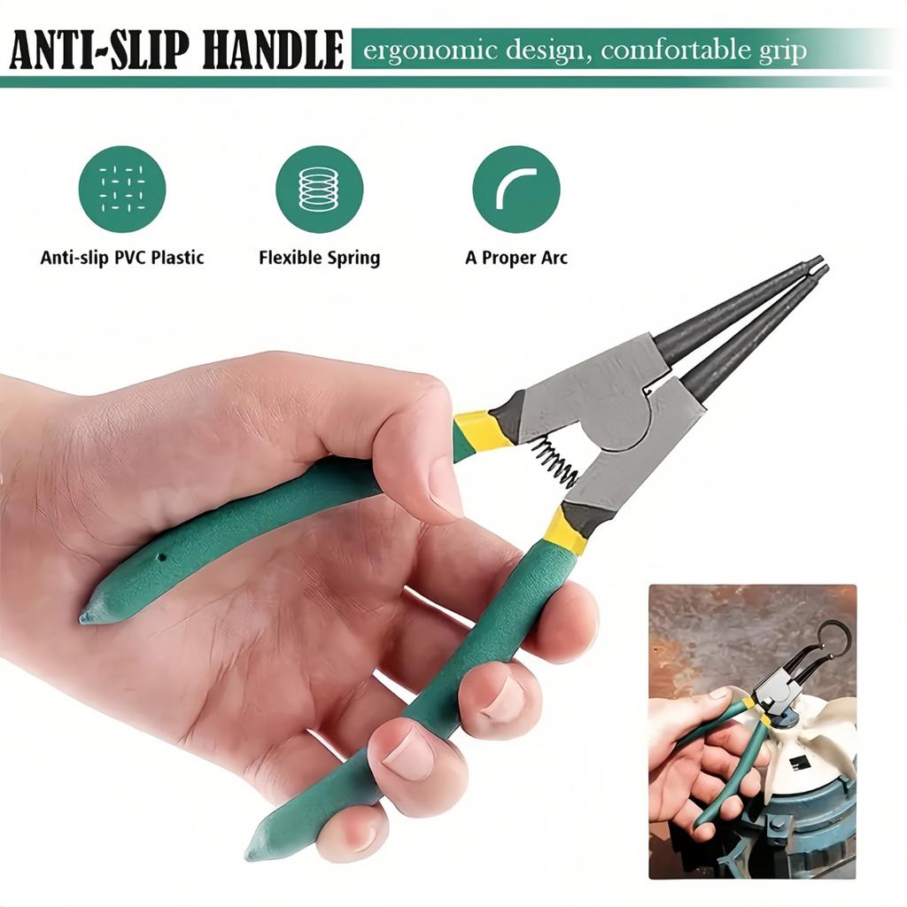 4pcs Professional Snap Ring Pliers Set, 7-Inch Heavy-Duty Internal/External Circlip Pliers with Straight/ Bent Tips, Durable Metal Construction,