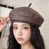 Beret PU Leather British Retro Style, Autumn And Winter  New Women'S Black Berets Hat Painter Cap Female