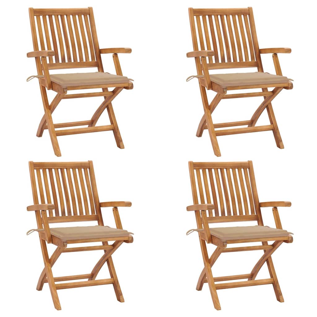 Foldable Garden Chairs with Cushions 4 pcs Solid Teak Wood