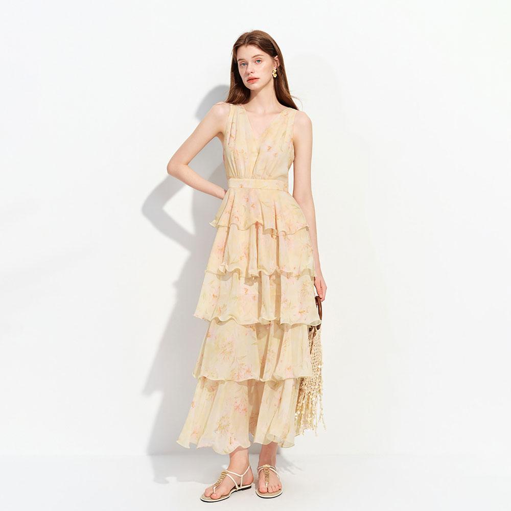 Wednesday Delight Wd_Watercolor Floral Maxi Dress_Yellow