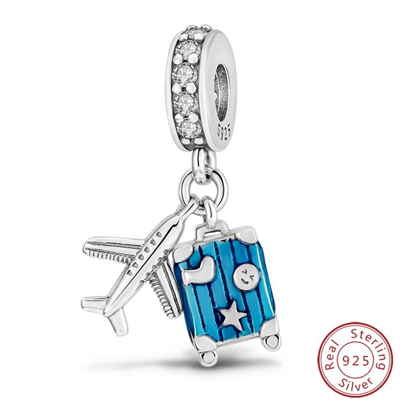 Copper Fashion Colorful Travel Luggage Charms Beads Fit Qikaola Original Bracelets Diy Anniversary Jewelry For Wome