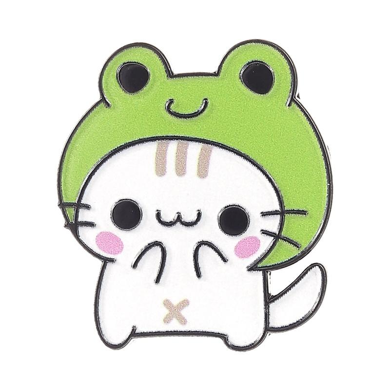 Cozy Chonky Cat Enamel Pins Set Cartoon Cat Brooches Frog Hat Tabby Cat Lapel Badges Jewelry Accessories Gifts For Girls