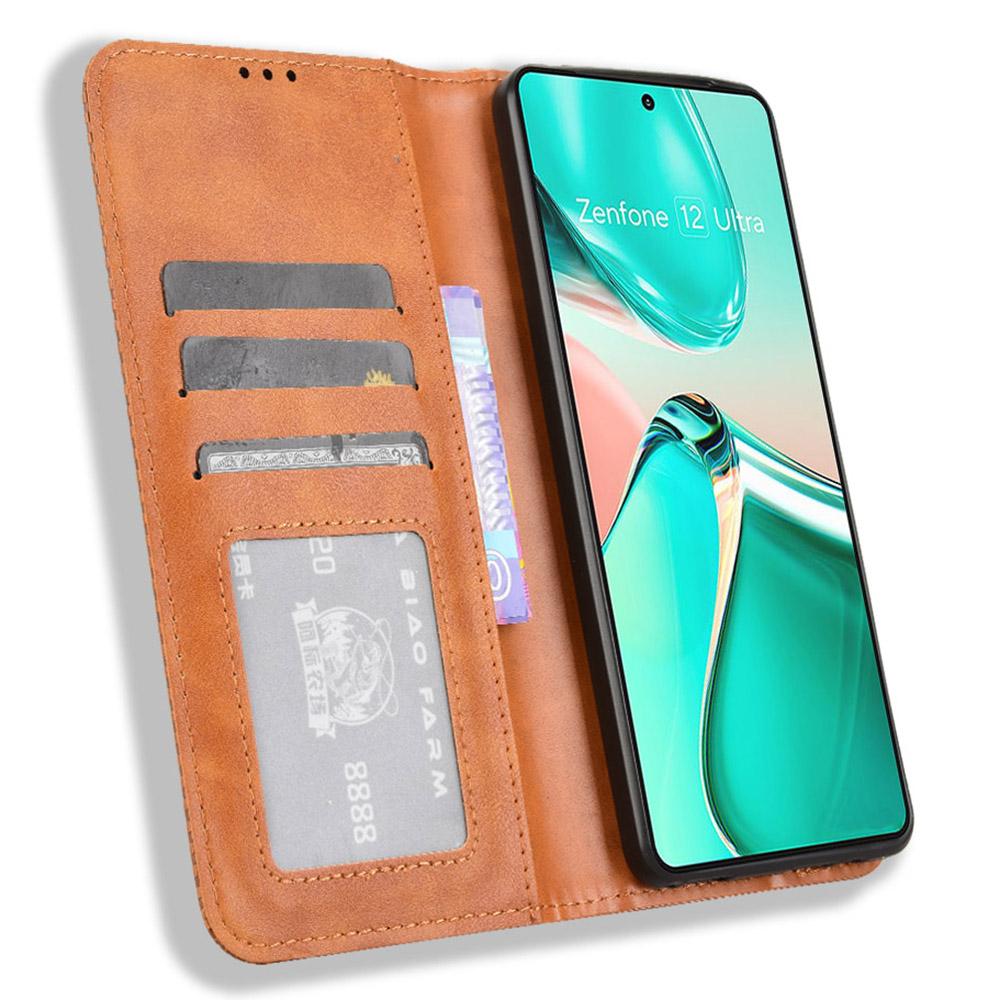 

For Asus Zenfone 12 Ultra 5G Case Wallet Stand Retro Texture Leather Phone Cover Blue