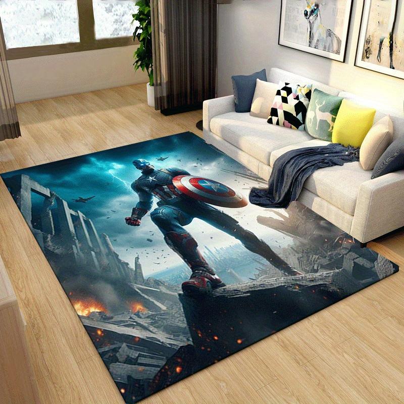 1pc Captain America Pattern Area Rug Soft Flannel Floor Mat for Living Room,Office,Bedroom and Carpet,Sofa Coffee Table Floor Mat