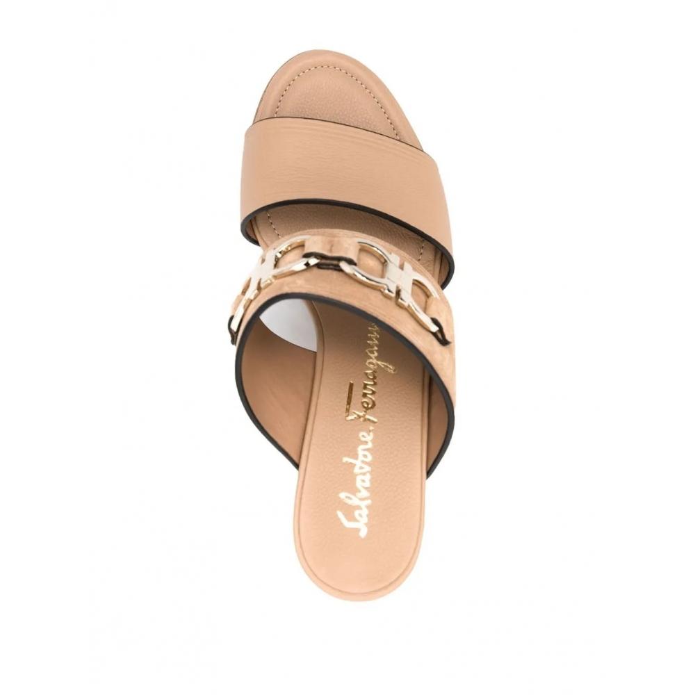 Salvatore Ferragamo Suede Wedge Mules Beige  Khaki Chaim 75mm