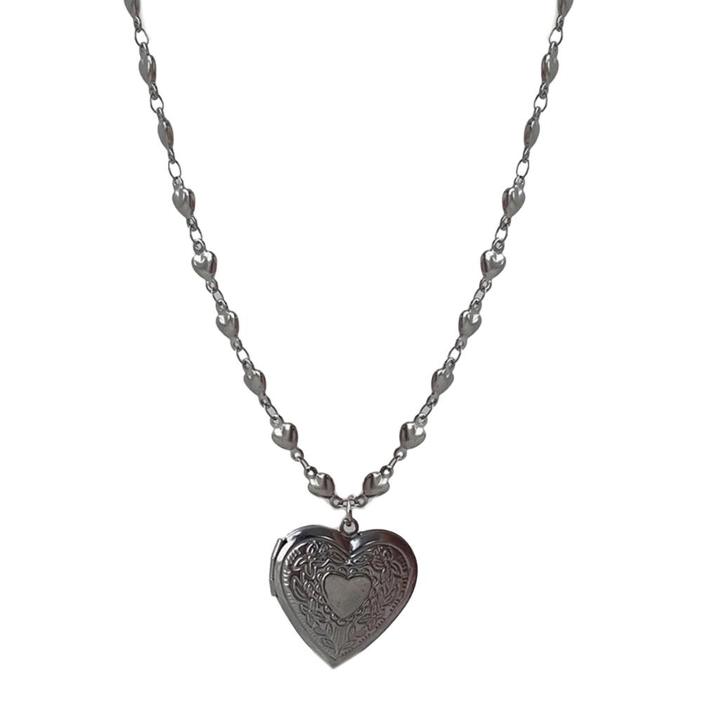 Retro Carving Heart Clavicle Chain Women Girls Necklace Party Birthday Gift