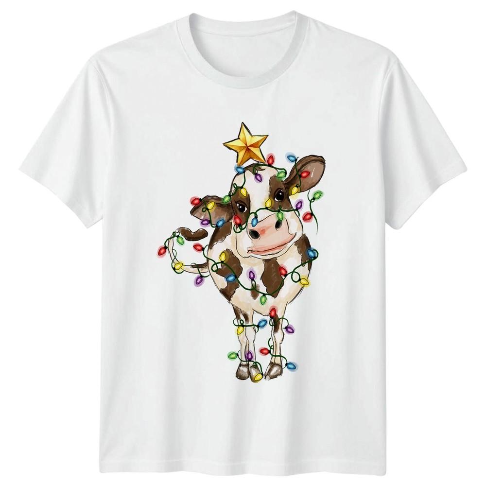 Cow Christmas Lights Holidays Unisexs T Shirt Unisexs Graphic Tee S