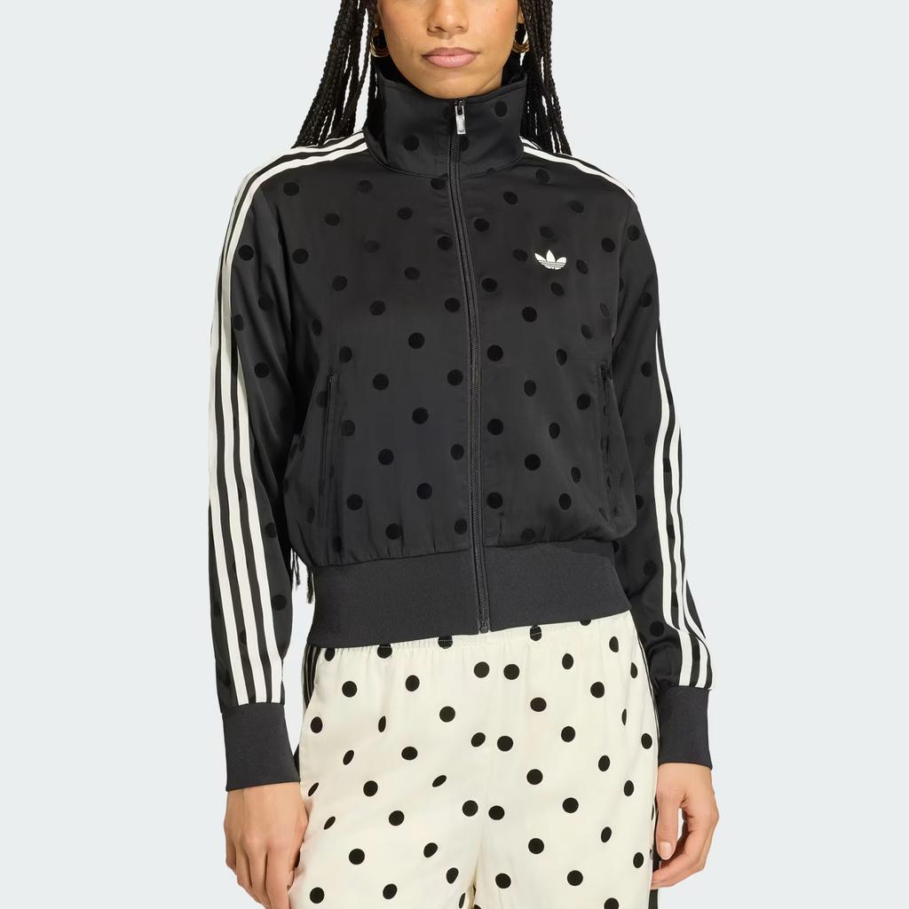 Adidas Originals Satin Printed Polka Dot Sports Stand Collar Zip Stripe Long Sleeve Jacket Women Jackets KV1166