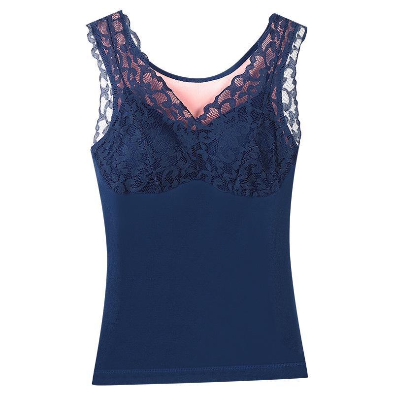 Fengzhixin Women's Plus Size Velvet Lace Padded Warm Vest