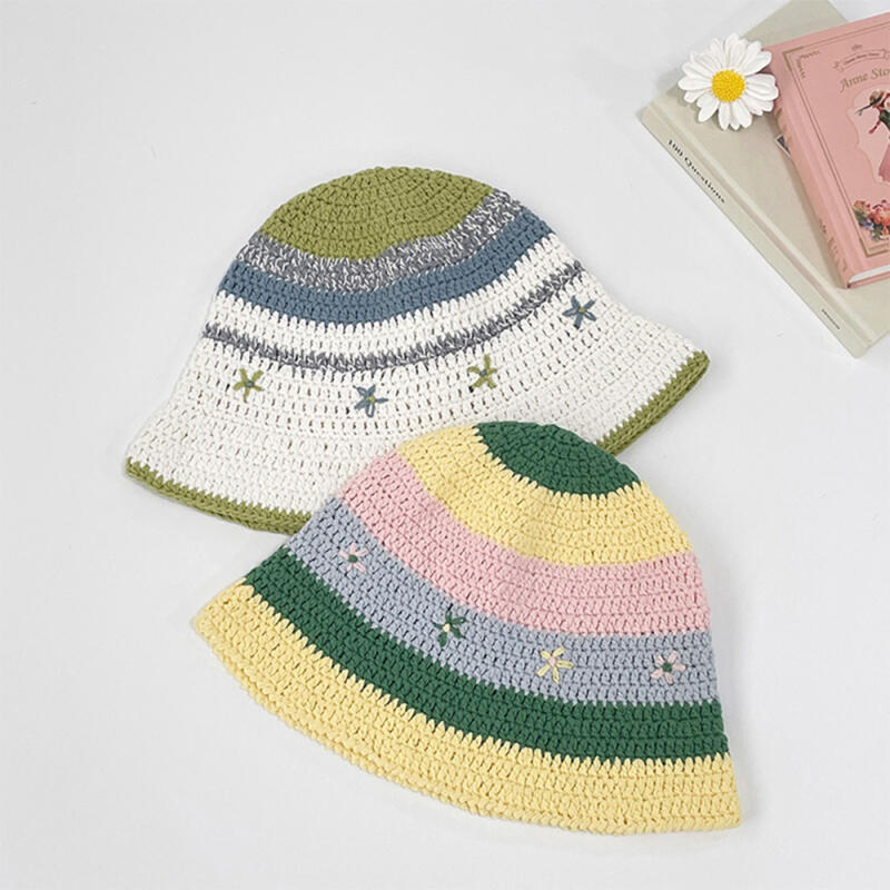 Women s Rainbow Rice Cake Color Block Kitsch Look Cotton Hat C6967_Yellow