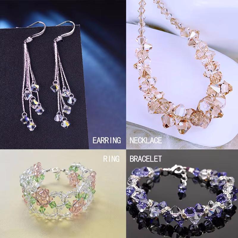 4mm Crystal Bicone Beads 100PCS Faceted Glass Beads Rainbow Loose Craft Beads for Bracelet Necklace Earring Keychain Making DIY