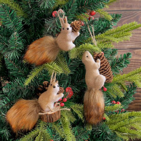 Artificial Squirrel Christmas Hanging Ornament Holiday Pendant Home Wall Decor Christmas Tree Decoration