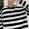Męska bluza w paski, okrągły dekolt, długi rękaw, swobodny, luźny krój, modny top dla młodych mężczyzn, akcesoria
