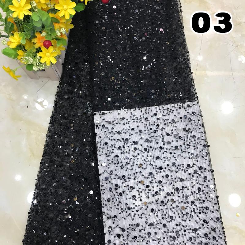 1 Yard Luxury African Heavy Bead Lace Sequins Fabric For Diy Sewing Wedding Party Dress Sparkly Transparent Tulle Lace Fabric