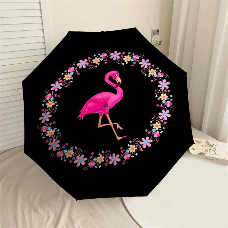 

1pc Flamingo Flowers Automatic Open/Close Umbrella Compact Folding Umbrella with 8-Rib Shaft for Women/Men, Elegant Birthday1295S