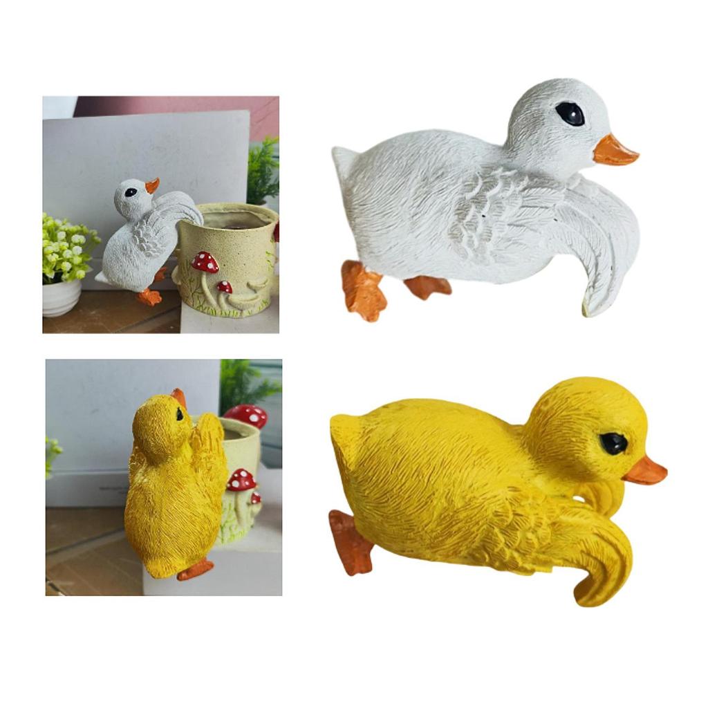 Duck Flower Pot Hugger Miniature Figurine Resin Animal Sculpture for Decorative Garden Accessories