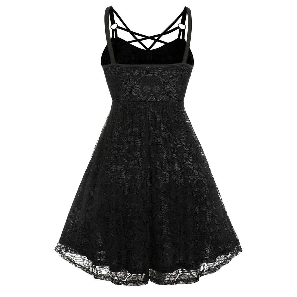 Women's Fashion Lace Print  Sexy Gothic  Sleeveless Dress