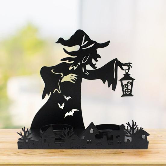 Halloween Witch Candle Holder Resin Which Ghost Figurines Spooky Desktop Statues Decoration for Home Garden Decor