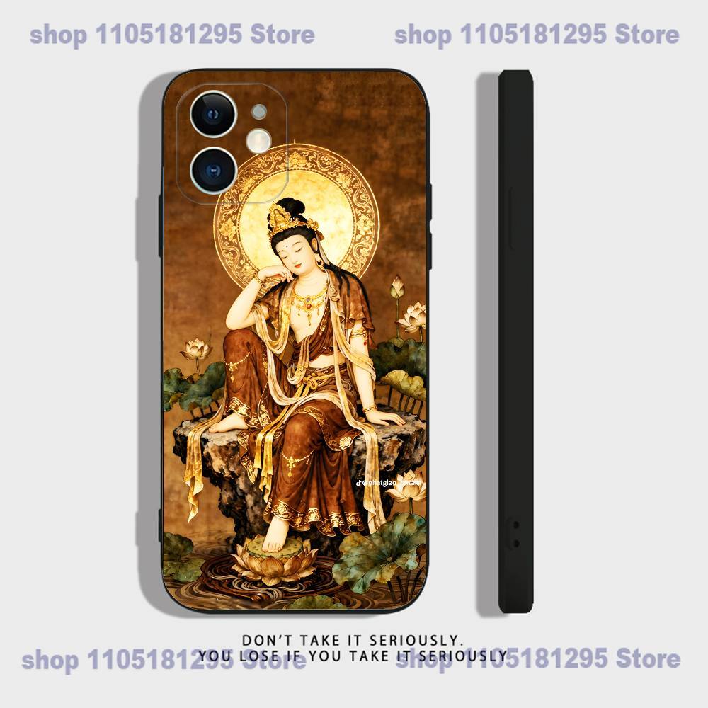 Chinese Buddhist Traditional Guanyin Phone Case For iPhone 17,16,15,14,13,12,11,X,XR,XS,Plus,Mini,Pro,Max Black Shockproof Cover