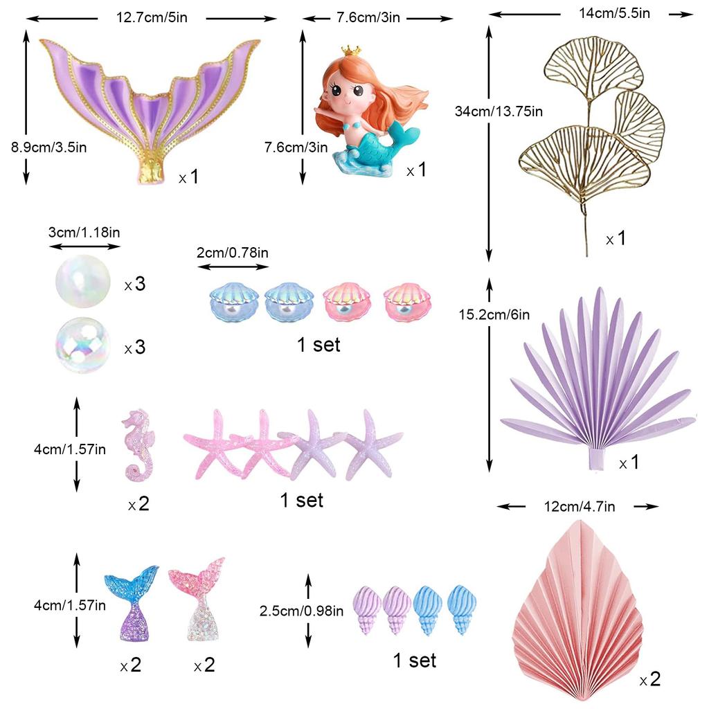 Mermaid Cake Toppers Under the Sea Mermaid Tail Cake Decorations for Birthday Baby Shower Party Supplies