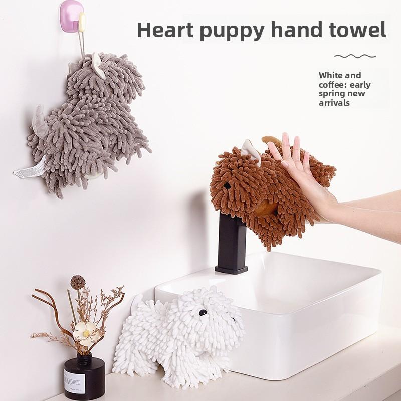 Cute Dog Cartoon Plush Hand Towel With Soft Polyester Fiber For Kids Bathroom And Gift