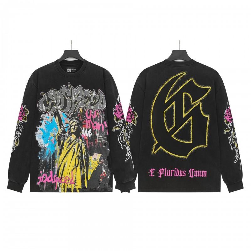 Unisex Vintage Skull Print Washed Cotton Long Sleeve Hoodie Streetwear Loose Fit