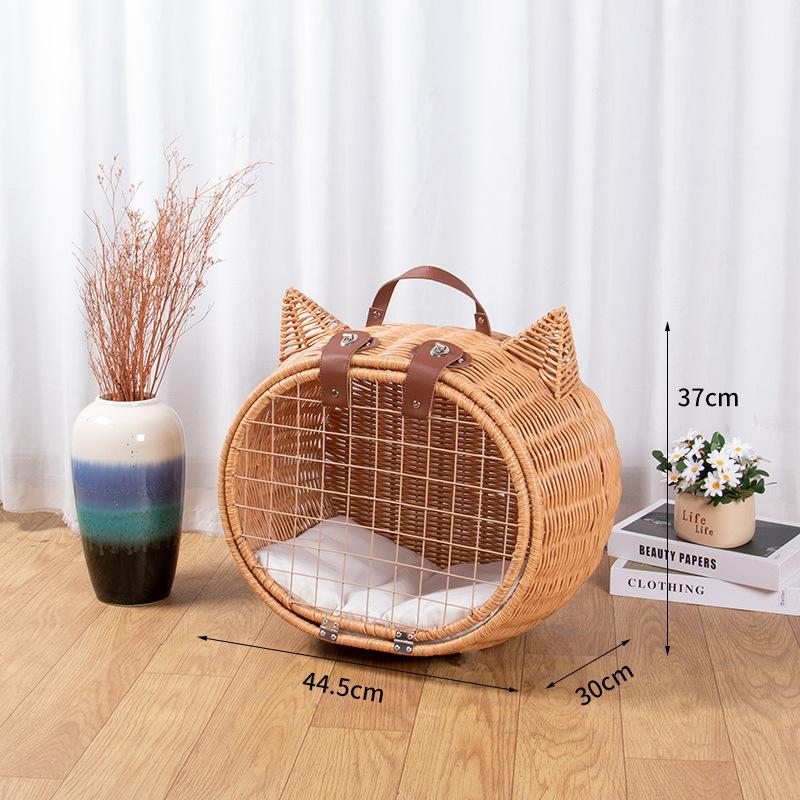 Rattan Haustier Rollkoffer Tragbarer Reisekorb Katzenbett Auto Flugzeugbox Kreativer Handgehaltener Katzenkäfig