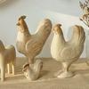 Hand-painted Unpainted Animal Figurine DIY Drawing Rooster Wooden Bunny Statue Vintage Cute Animal Egg Desktop Ornament