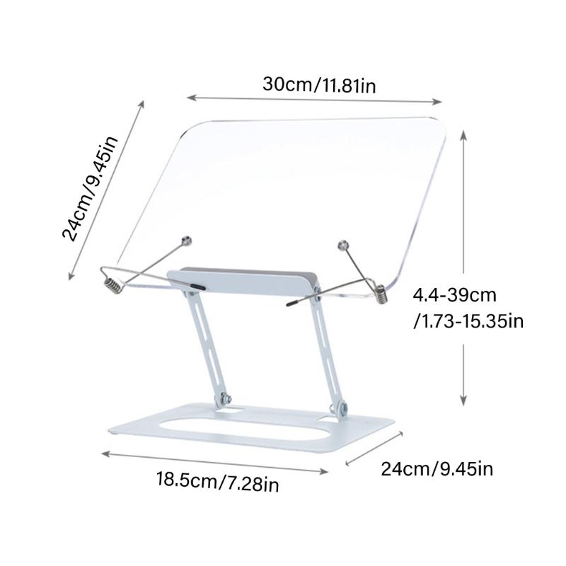 Ergonomický nastavitelný stojan na knihy s pružinovým klipem pro čtení, vaření, kancelář, otočná základna o 360°, skládací, přenosný design