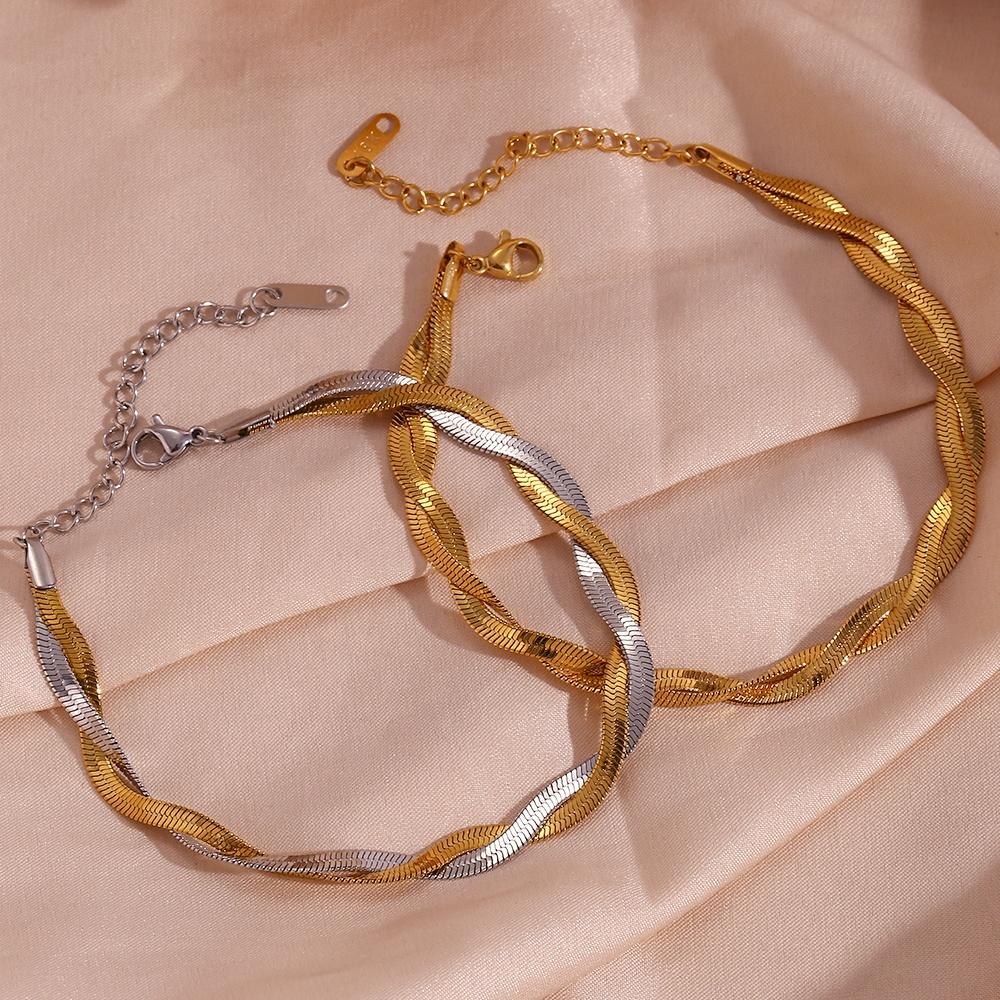 Fashion Jewelry Anklets Woven Snake Chain Anklet 18K Gold Plated Stainless Steel Anklets for Women