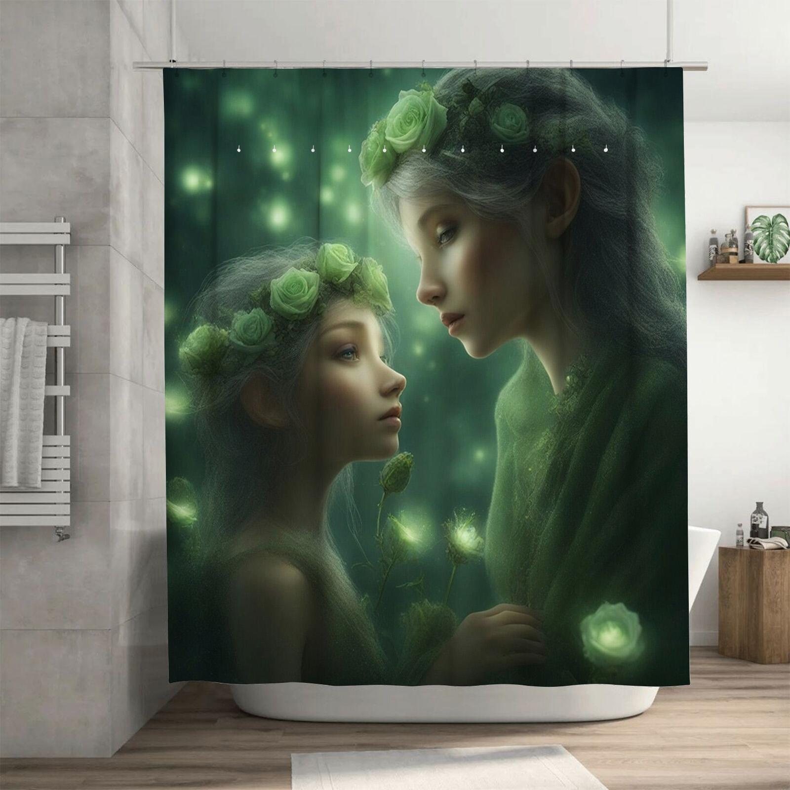 

Mystical Green Fairy Shower Curtain - Waterproof, Mildew-Resistant, Machine Washable For Fantasy Bathroom Decor W60H190(CM)-1 Pcs