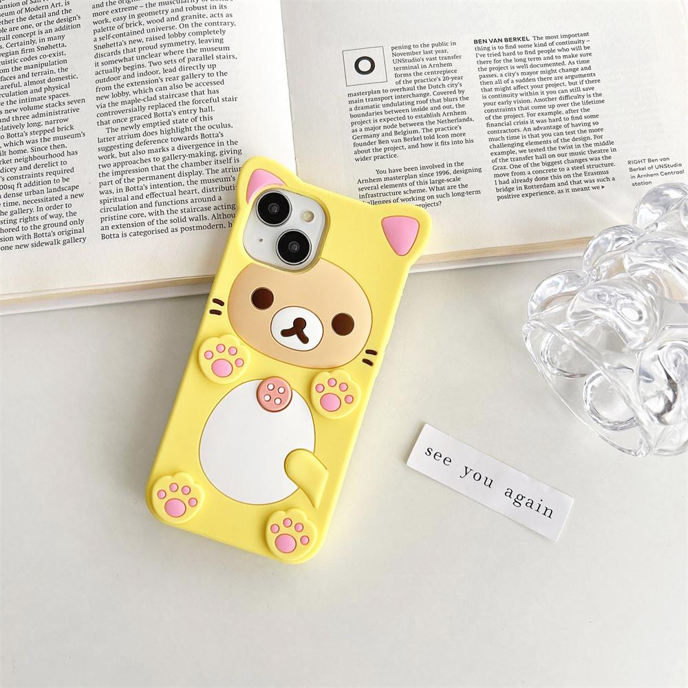 Cute Cartoon 3D Bear Phone Case For 17 16 15 14 13 12 11 Pro X XS Max XR 6 7 8 Plus 5 5S SE Key Chain Pendant Cover