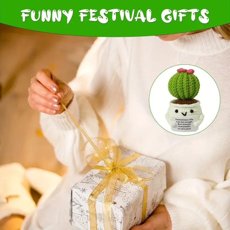 Adorable Handmade Knitted Cactus Toy - Cute Emotional Positive Life Doll with Encouraging Card, Friends, Room, Unique Gift Idea