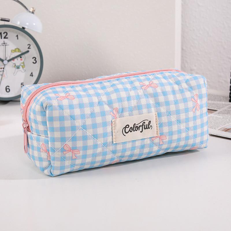 Cotton Bow Makeup Bag Pen Case For Girls With Large Capacity And Cute Storage