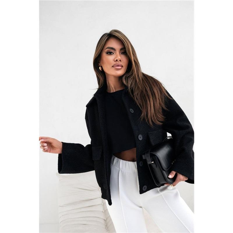 Womens Wool Coat Solid Color Pocket Breast Fashion New