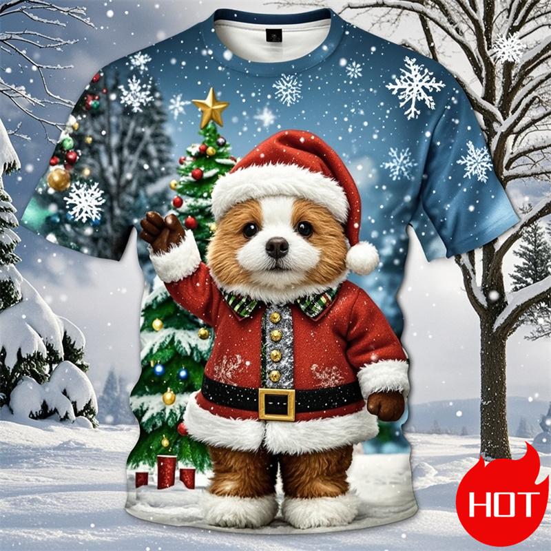 Summer Fashion 3D Print Merry Christmas T Shirt Cute Santa Xmas Christmas Trees Graphic T-shirts