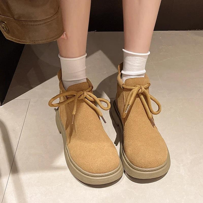 Fashion New Solid Color Women's Boots Lace-up Autumn Winter 2024 Hot Sale Fashion Back Zipper Wear Resistant Outdoors Shoes for Women