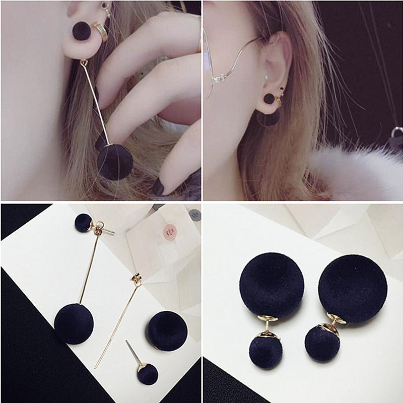 Artificial Hair Ball Drop Earrings for Women Winter Round Long Tassel Earrings Statement Red Black Ear Jewelry