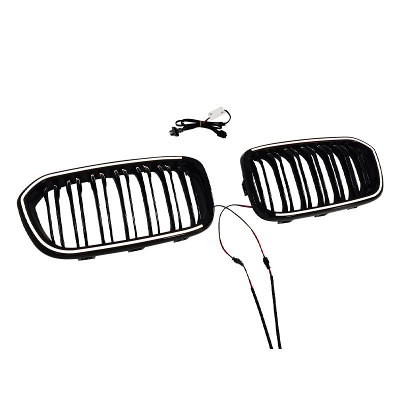 For BMW 1 Series F20 2015-2019 Dual Line LED Illuminated Front Grille Gloss Black ABS Material Adhesive Mount Direct Fit Upgrade