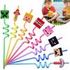 1pcs Cartoon Pixel Straw Reusable Spiral Drinking Straws Children Kids Birthday Party Decorations Juice Straws Kitchen Drinkware