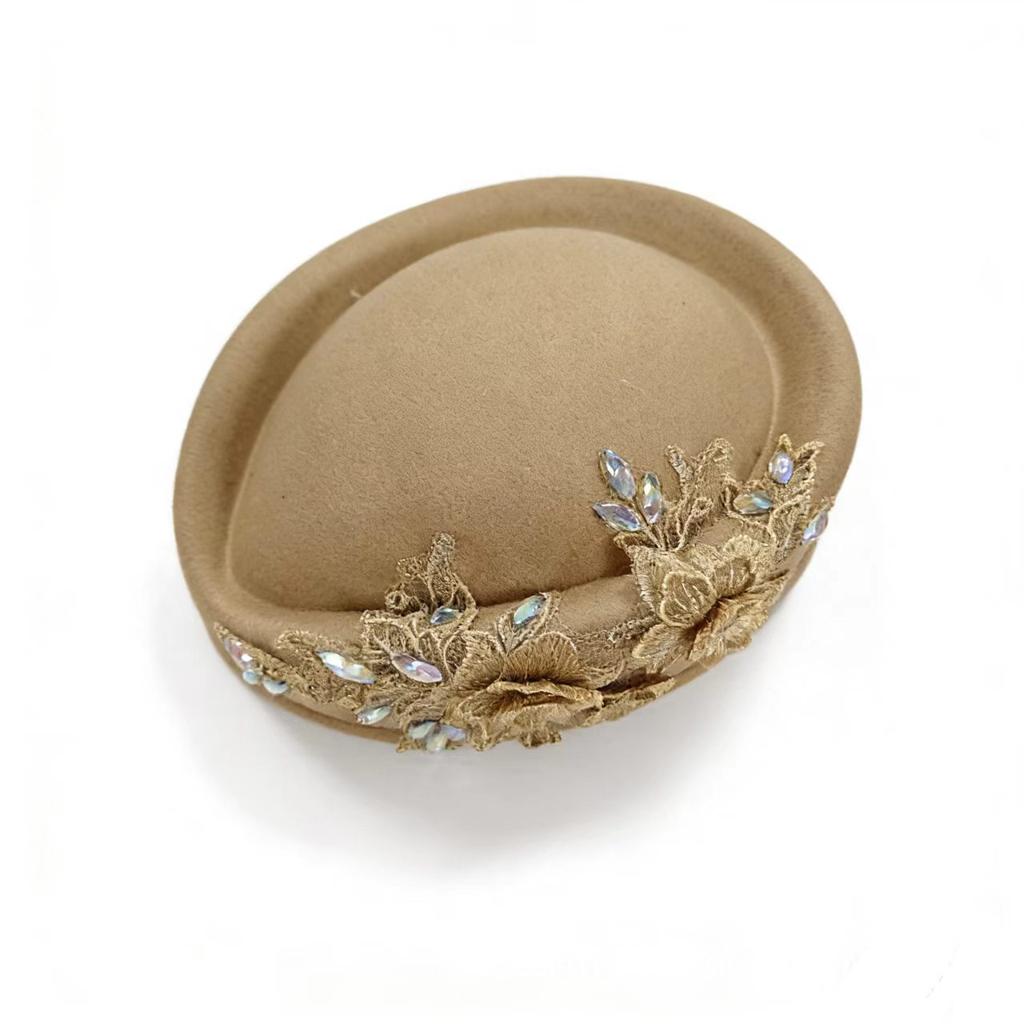 New Retro European and American Style with Drill Air Layer with Flower Versatile Stewardess Hat Women's Soft Beret