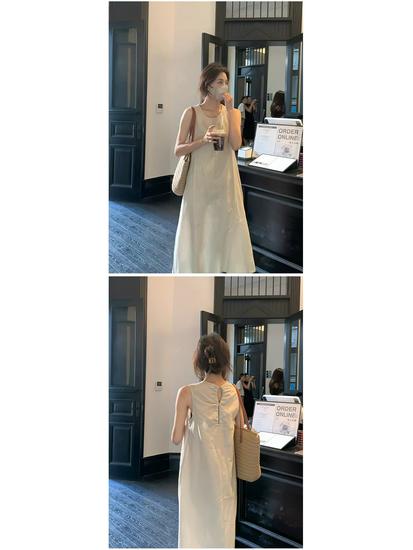 Korea Dongdaemun 2025 Sommer Ärmelloses Lockeres Midi-Kleid für Damen