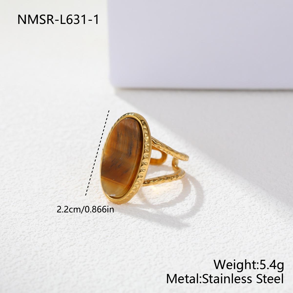 GEMCHIC Women s Bohemian Oval Gemstone Adjustable Ring Stainless Steel Twisted Edge Gold Plated Fashion Jewelry