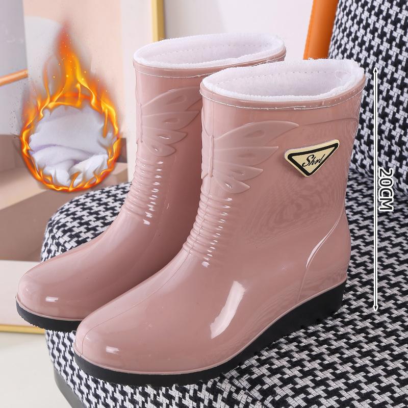 Medium Tube Rain Shoes Women's Water Skiing Shoes Water Glue Shoes Fashion Rain Boots Wear Winter Warm Women's Water Boots Overshoes