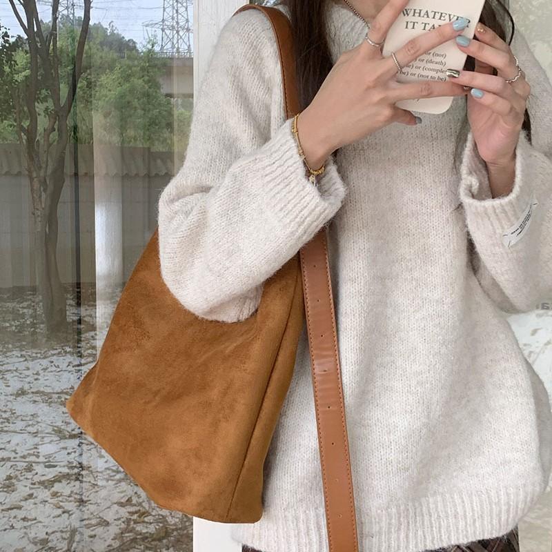 Korean Version of Autumn and Winter Retro Suede Tote Bag for Women's New Slack Commuting Bag One-shoulder Crossbody Bag