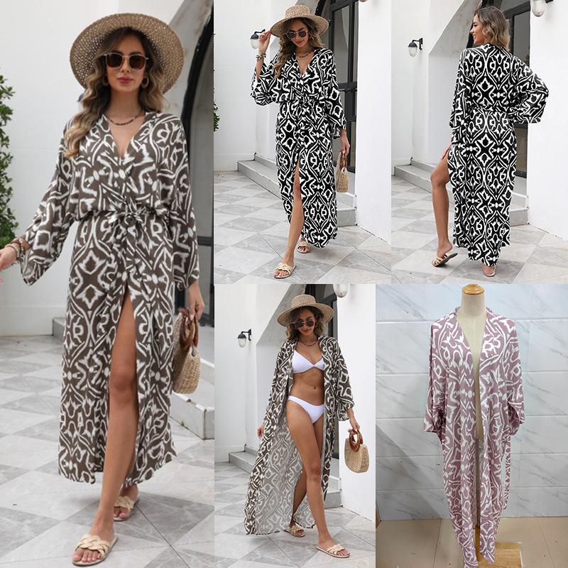 Elegant Knit Hooded Beach Cover-up: Long Sleeve Dress & Cardigan