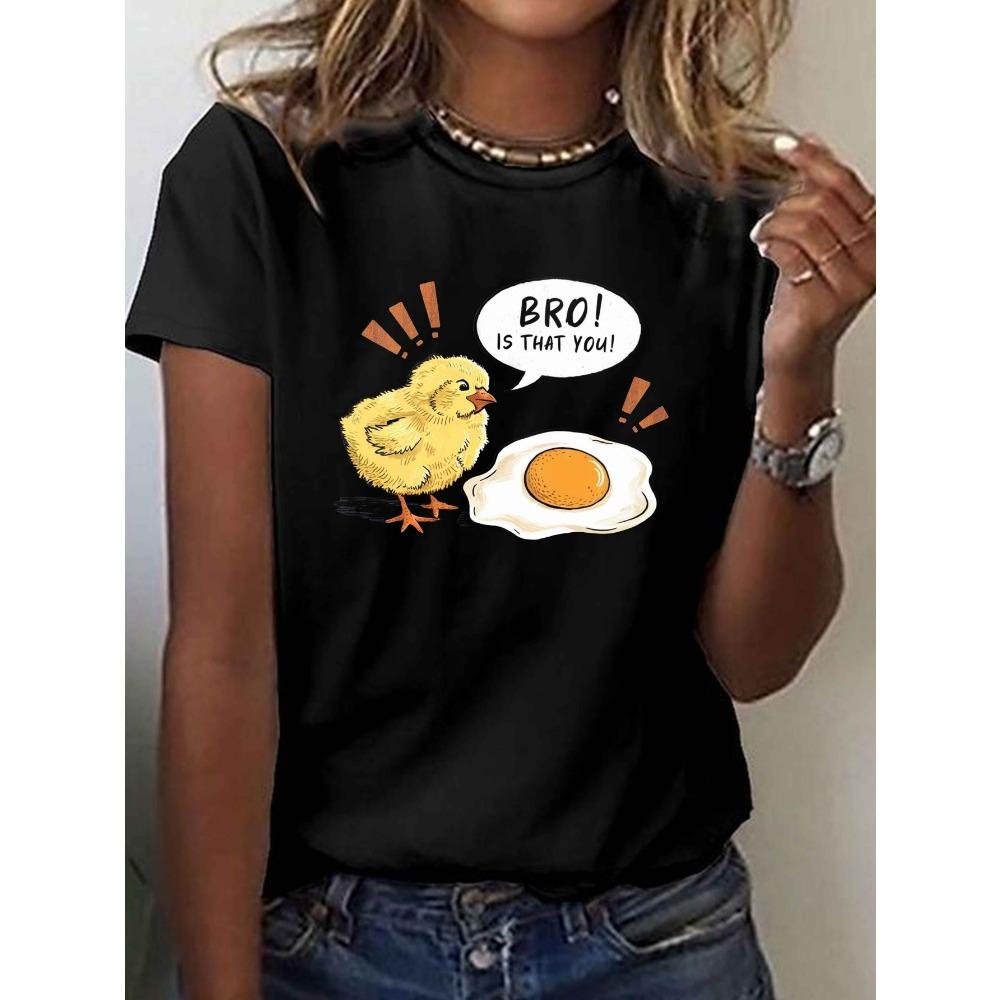 

Vibrant Illustration with Chick and Egg Print T-Shirt Short Sleeve Crew Neck Sleeved Harajuku Streetwear Tops Clothes 2XL