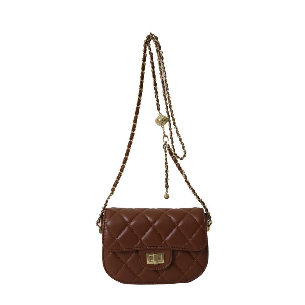 2024 New Women's Bag Casual Texture Solid Color Diamond Chain Small Bag Women's Fashion Shoulder Crossbody Small Square Bag Trendy Black