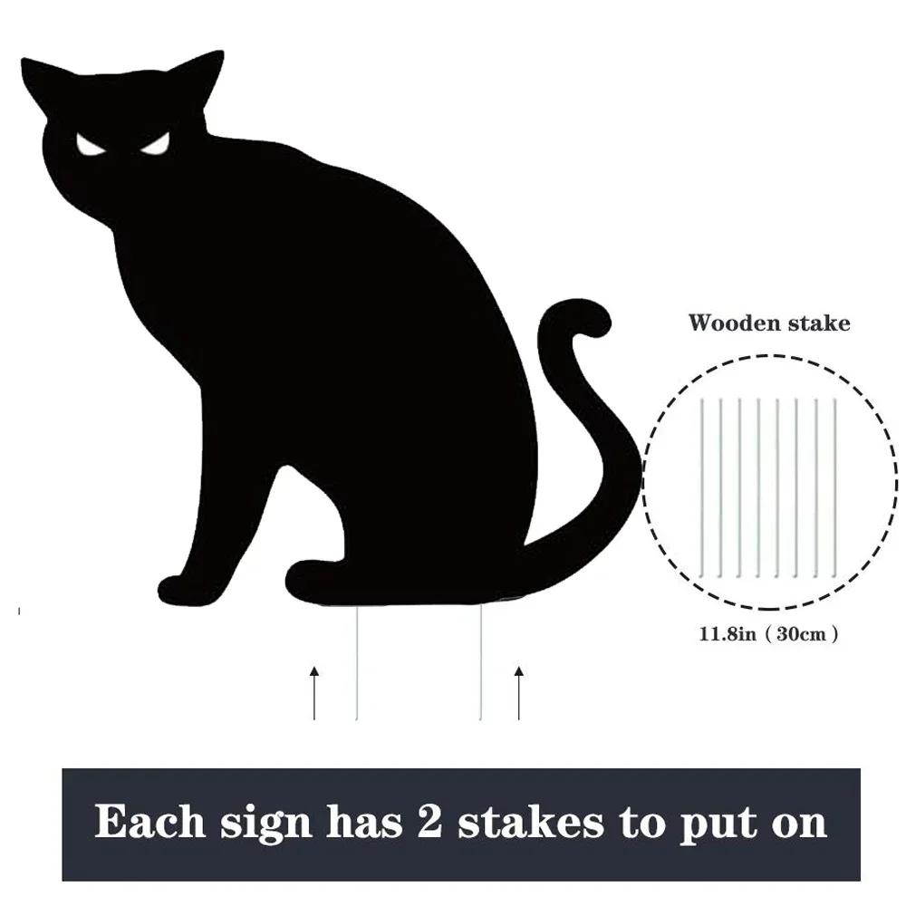 Halloween Yard Sign, 4/6PCS Reflective Black Cat Halloween Decoration Outdoor, Scary Family Home Front Yard Sign, Plastic Decora