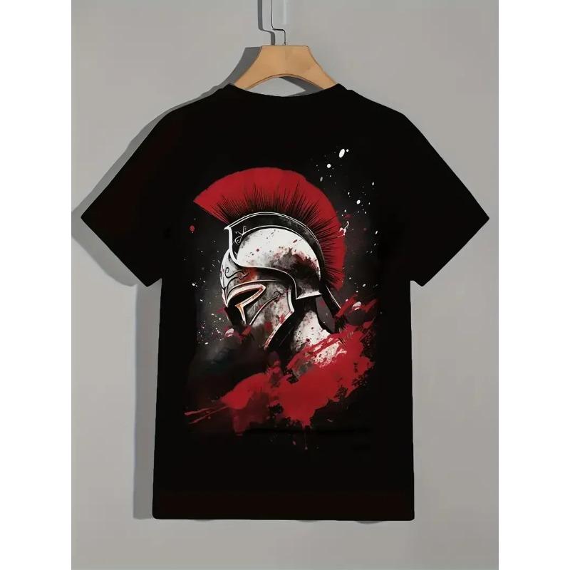 Herren T-Shirt 3D Sparta Ritter Grafik Lässig Leicht Stretch Atmungsaktiv Kurzarm Shirt Outdoor Pullover Übergroße Kleidung